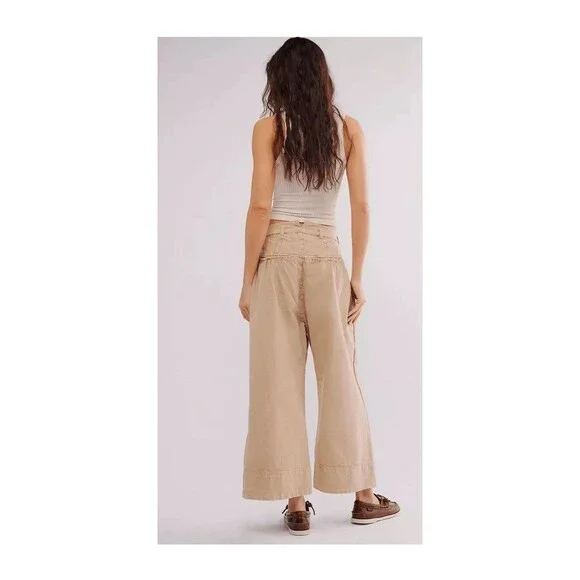 Free People Sweet Talk Chino Wide Leg Pants in Croissant - Picture 6 of 8